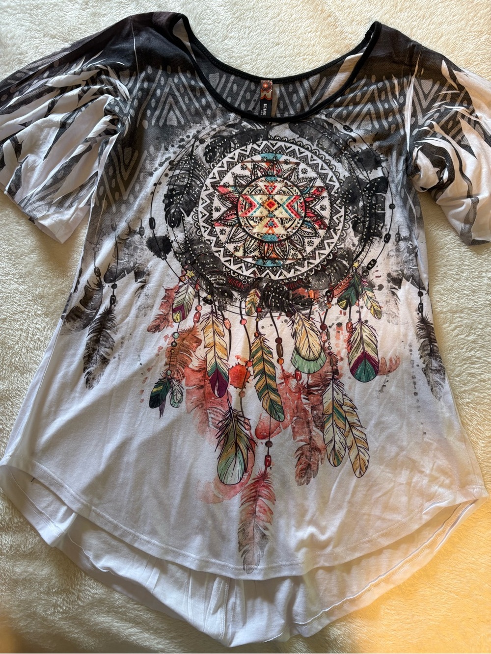 Boho Dreamcatcher Graphic Tunic Top - White